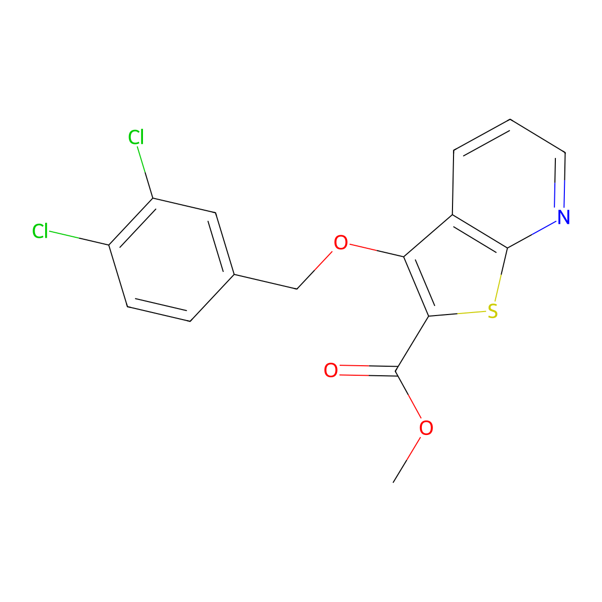 Methyl 3-[(3,4-dichlorophenyl)methoxy]thieno[2,3-b]pyridine-2-carboxylate molecular structure, CAS 338419-32-2