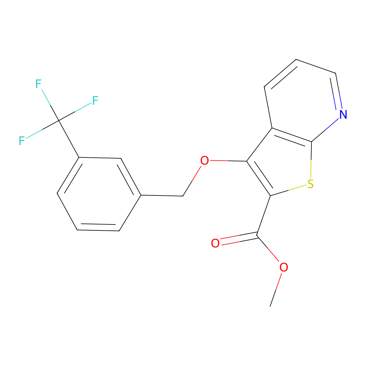 Methyl 3-{[3-(trifluoromethyl)benzyl]oxy}thieno[2,3-b]pyridine-2-carboxylate molecular structure, CAS 338419-35-5