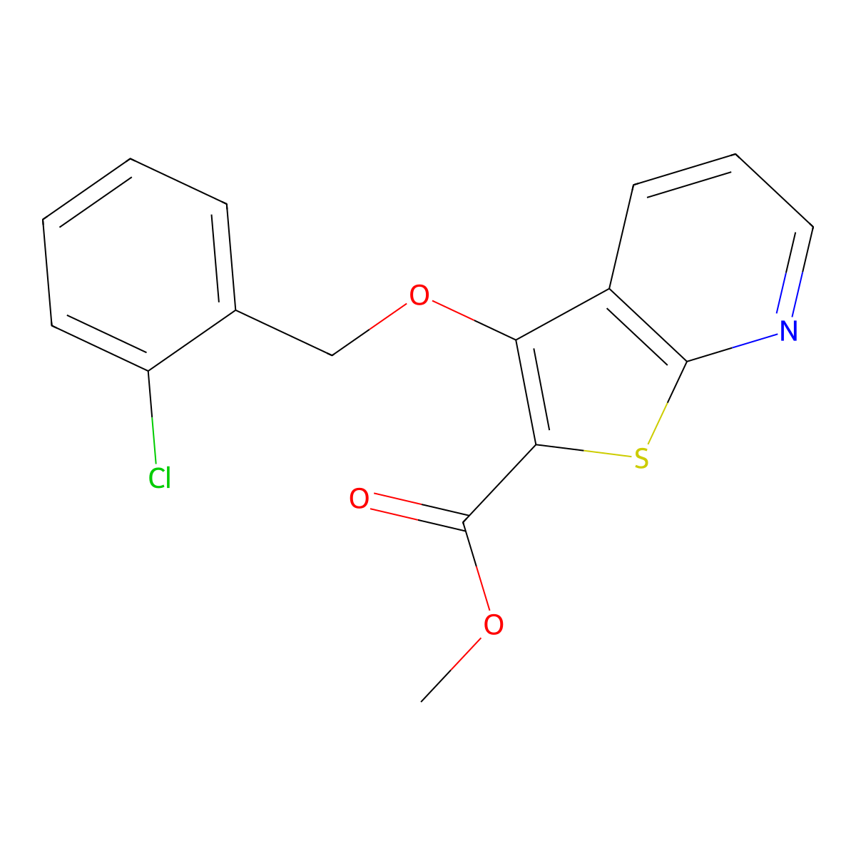 Methyl 3-[(2-chlorophenyl)methoxy]thieno[2,3-b]pyridine-2-carboxylate molecular structure, CAS 338419-37-7