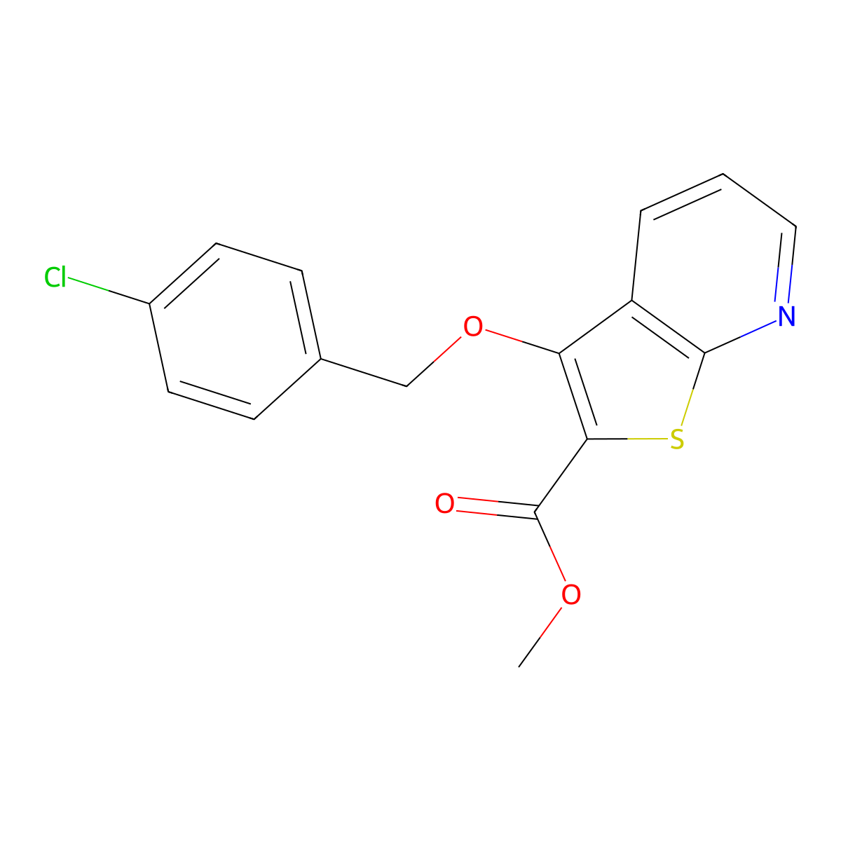 Methyl 3-[(4-chlorophenyl)methoxy]thieno[2,3-b]pyridine-2-carboxylate molecular structure, CAS 338419-39-9