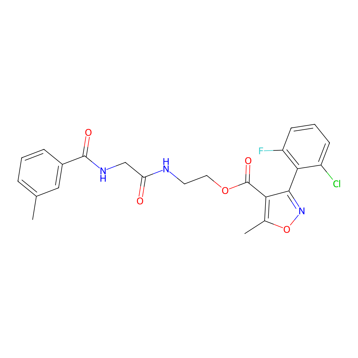 2-({2-[(3-Methylbenzoyl)amino]acetyl}amino)ethyl 3-(2-chloro-6-fluorophenyl)-5-methyl-4-isoxazolecarboxylate molecular structure, CAS 338419-60-6