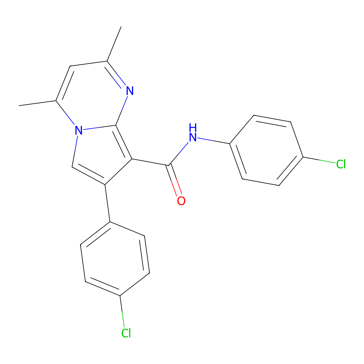 N,7-bis(4-chlorophenyl)-2,4-dimethylpyrrolo[1,2-a]pyrimidine-8-carboxamide molecular structure, CAS 338419-68-4