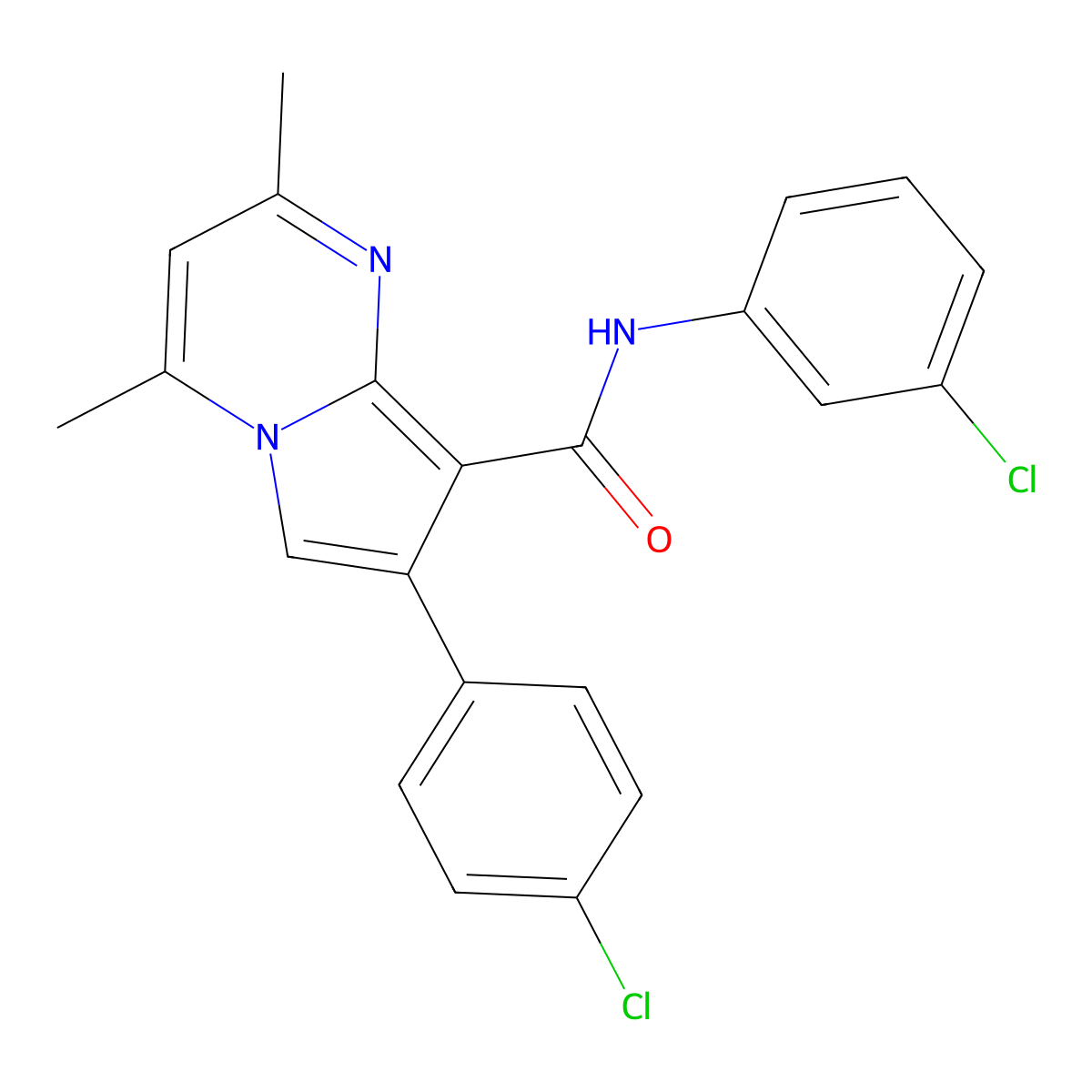 N-(3-chlorophenyl)-7-(4-chlorophenyl)-2,4-dimethylpyrrolo[1,2-a]pyrimidine-8-carboxamide molecular structure, CAS 338419-69-5