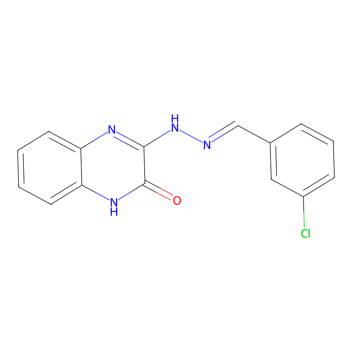 3-[(E)-2-[(3-chlorophenyl)methylidene]hydrazin-1-yl]-1,2-dihydroquinoxalin-2-one molecular structure, CAS 338419-74-2