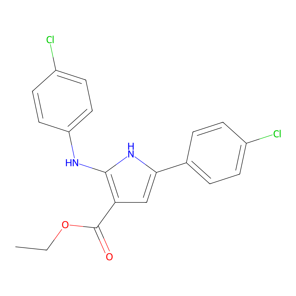 ethyl 2-(4-chloroanilino)-5-(4-chlorophenyl)-1H-pyrrole-3-carboxylate molecular structure, CAS 338419-78-6