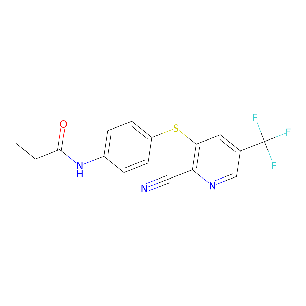 N-(4-{[2-cyano-5-(trifluoromethyl)-3-pyridinyl]sulfanyl}phenyl)propanamide molecular structure, CAS 338420-06-7