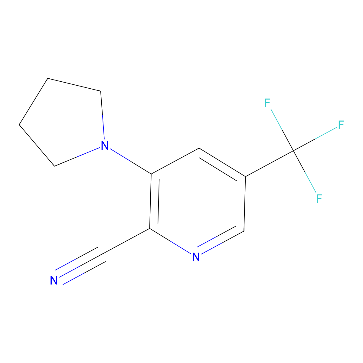 3-(Pyrrolidin-1-yl)-5-(trifluoromethyl)picolinonitrile molecular structure, CAS 338420-10-3