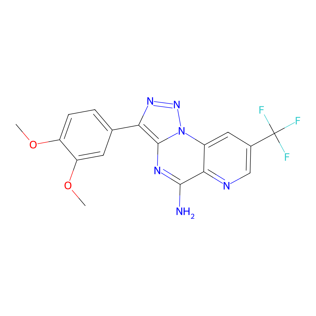 3-(3,4-Dimethoxyphenyl)-8-(trifluoromethyl)pyrido[2,3-e][1,2,3]triazolo[1,5-a]pyrimidin-5-amine molecular structure, CAS 338420-35-2