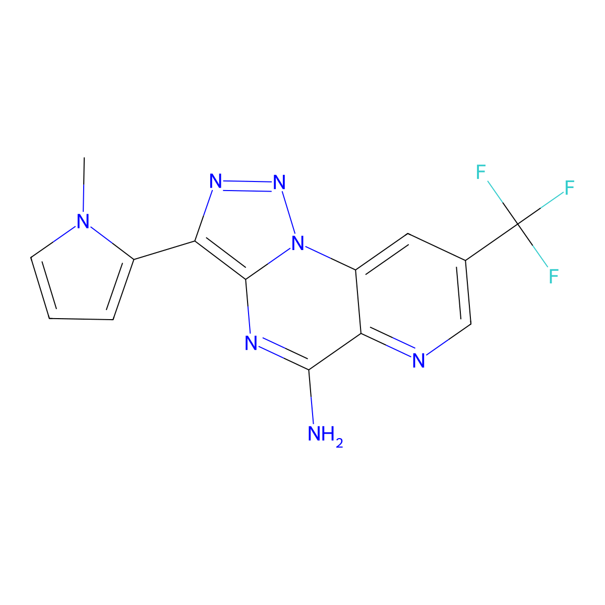 3-(1-methyl-1H-pyrrol-2-yl)-8-(trifluoromethyl)pyrido[2,3-e][1,2,3]triazolo[1,5-a]pyrimidin-5-amine molecular structure, CAS 338420-37-4