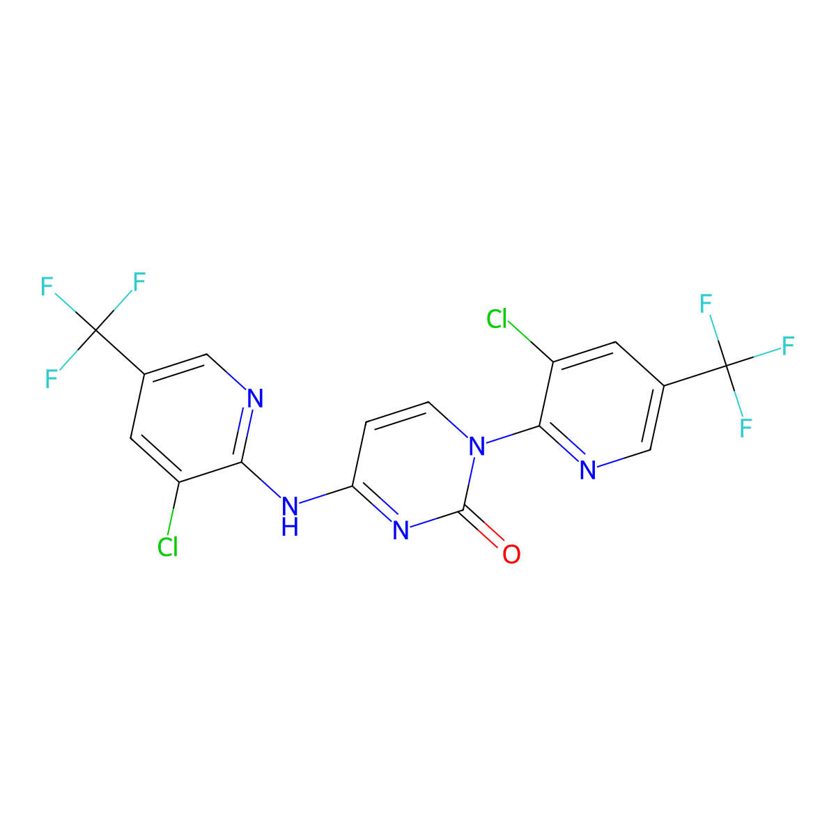1-[3-Chloro-5-(trifluoromethyl)pyridin-2-yl]-4-{[3-chloro-5-(trifluoromethyl)pyridin-2-yl]amino}-1,2-dihydropyrimidin-2-one molecular structure, CAS 338420-38-5