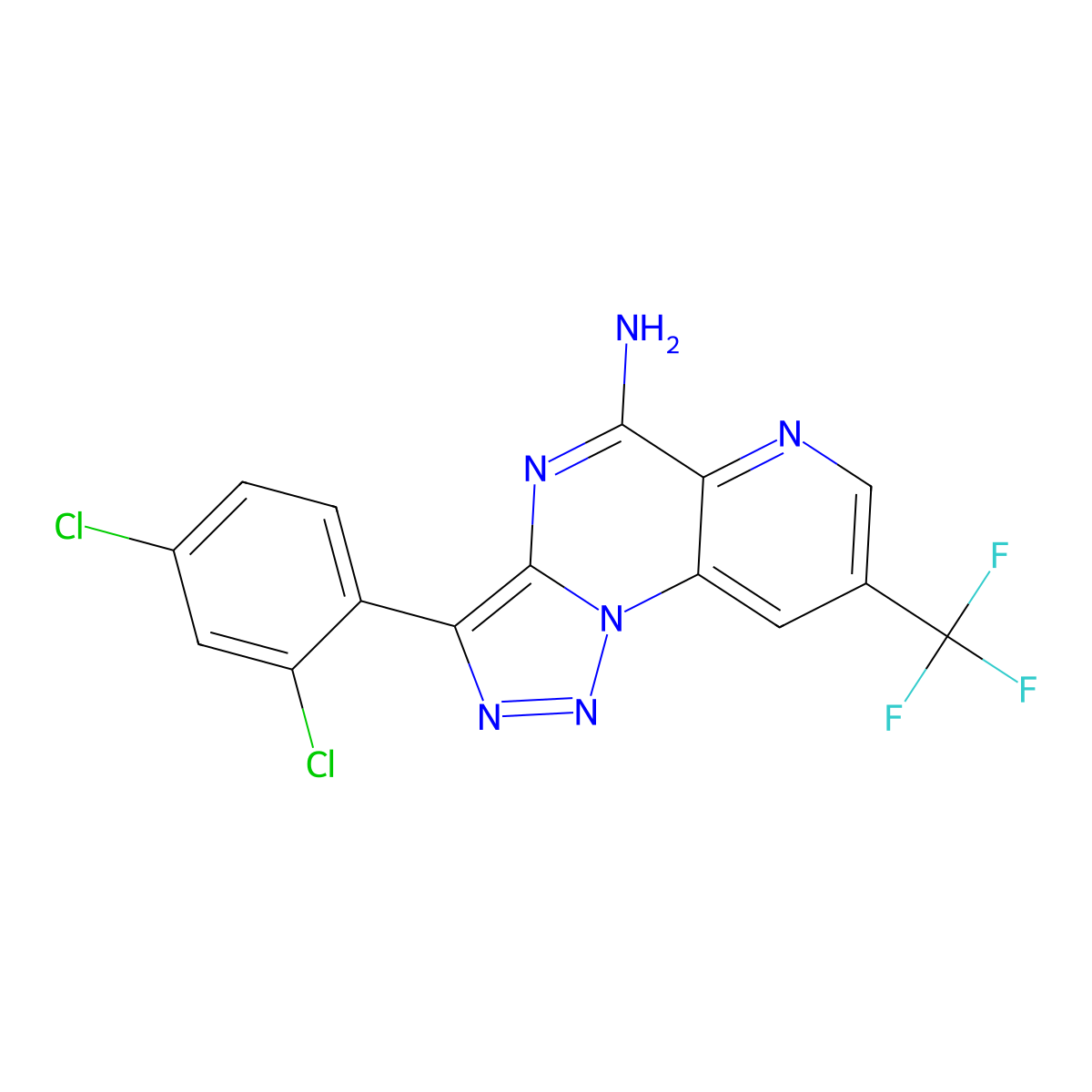 3-(2,4-Dichlorophenyl)-8-(trifluoromethyl)pyrido[2,3-e][1,2,3]triazolo[1,5-a]pyrimidin-5-amine molecular structure, CAS 338420-39-6