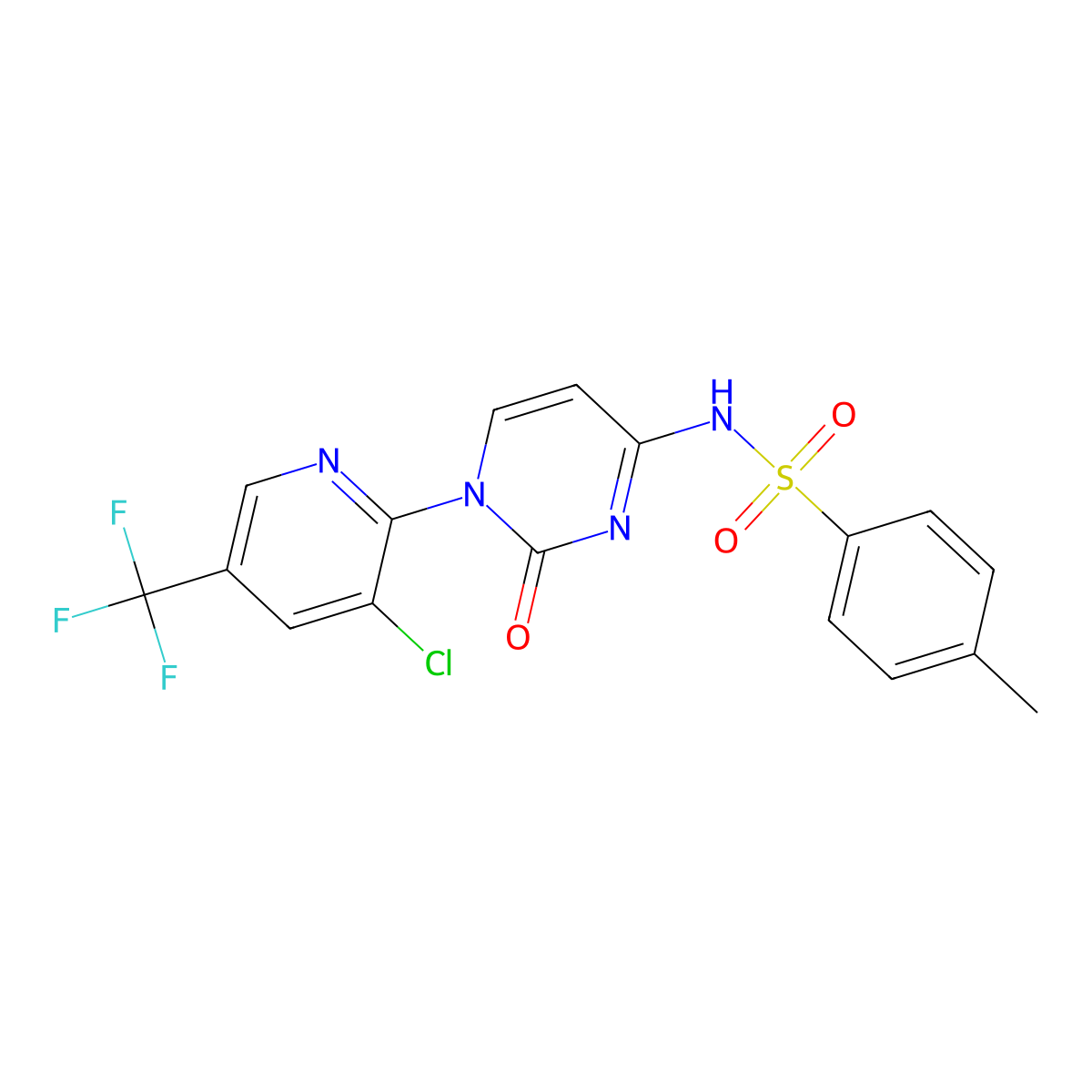 N-[1-[3-chloro-5-(trifluoromethyl)pyridin-2-yl]-2-oxopyrimidin-4-yl]-4-methylbenzenesulfonamide molecular structure, CAS 338420-40-9