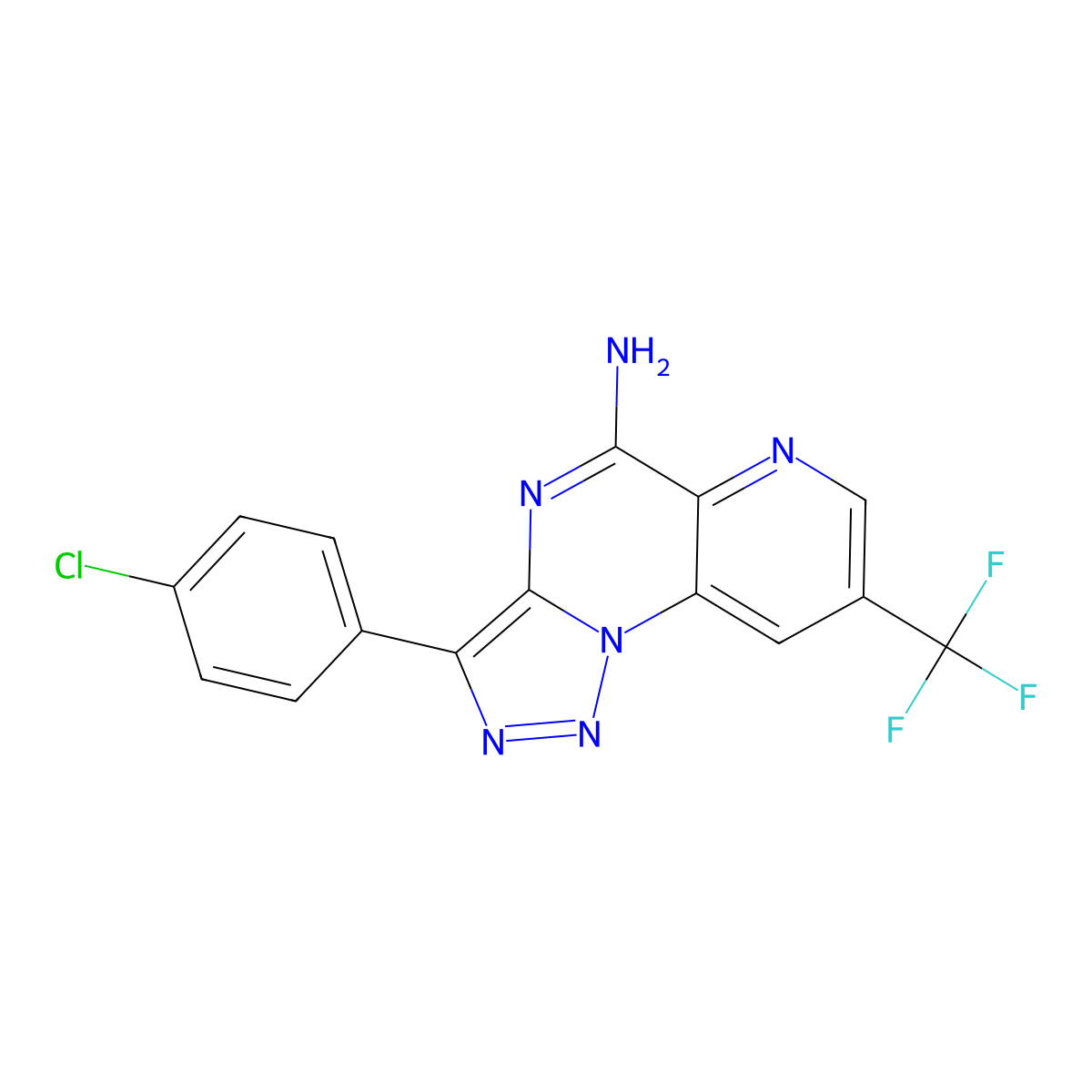 3-(4-Chlorophenyl)-8-(trifluoromethyl)pyrido[2,3-e][1,2,3]triazolo[1,5-a]pyrimidin-5-amine molecular structure, CAS 338420-41-0