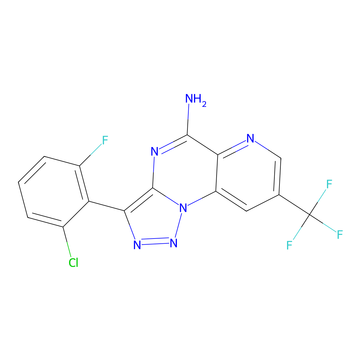 3-(2-Chloro-6-fluorophenyl)-8-(trifluoromethyl)pyrido[2,3-e][1,2,3]triazolo[1,5-a]pyrimidin-5-amine molecular structure, CAS 338420-45-4