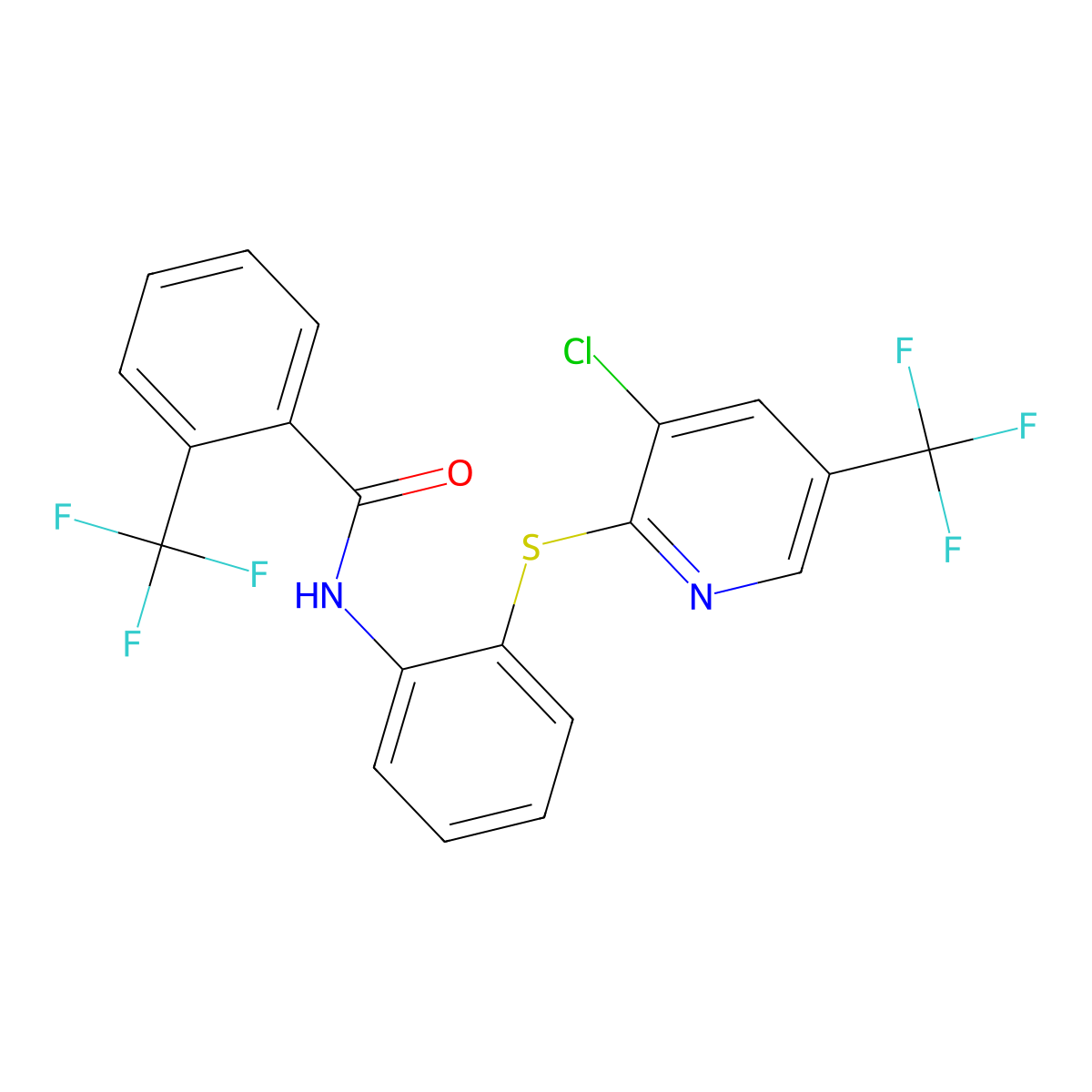 N-[2-[3-chloro-5-(trifluoromethyl)pyridin-2-yl]sulfanylphenyl]-2-(trifluoromethyl)benzamide molecular structure, CAS 338420-77-2