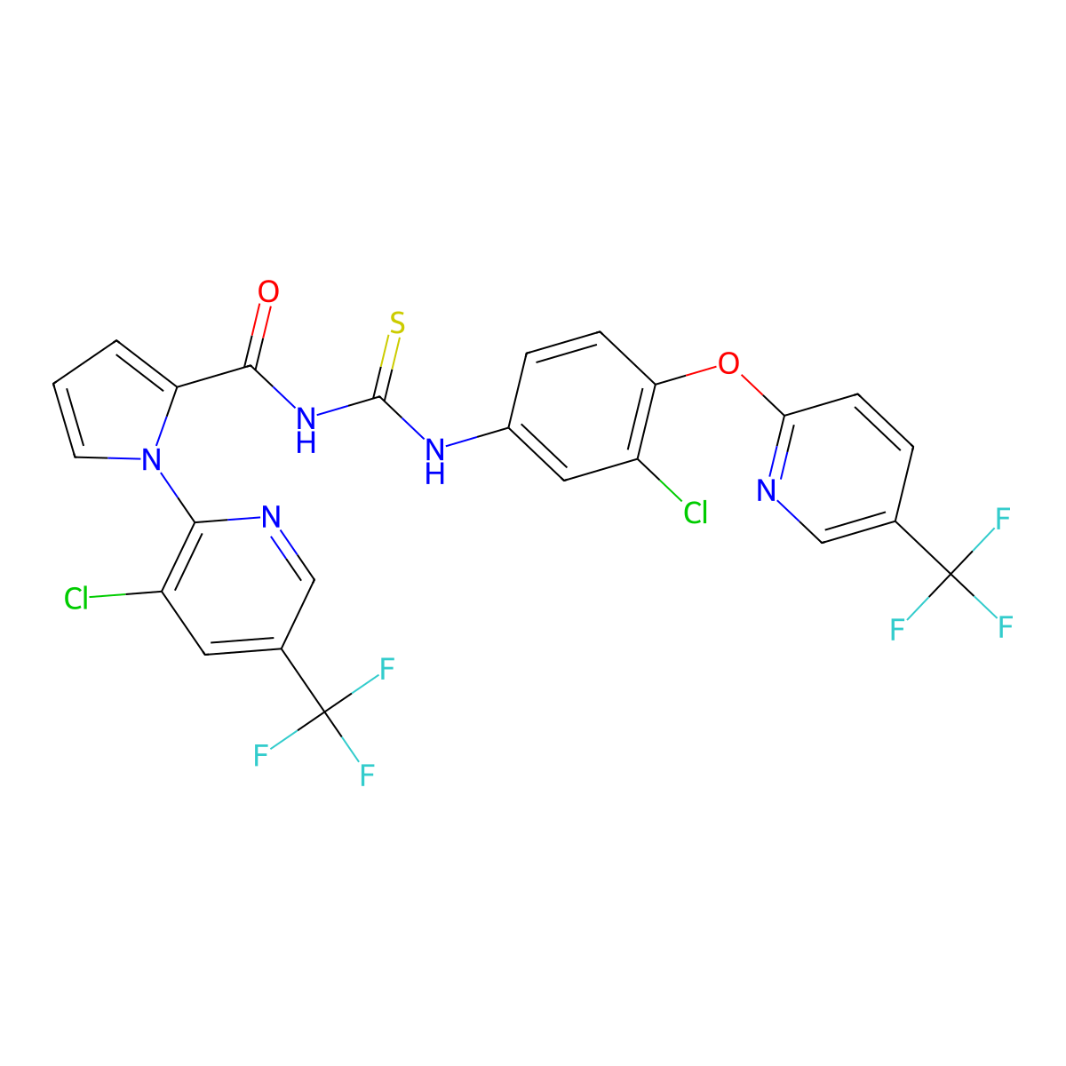 N-(3-chloro-4-{[5-(trifluoromethyl)-2-pyridinyl]oxy}phenyl)-N'-({1-[3-chloro-5-(trifluoromethyl)-2-pyridinyl]-1H-pyrrol-2-yl}carbonyl)thiourea molecular structure, CAS 338420-78-3