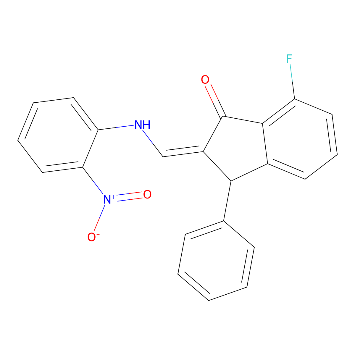 7-Fluoro-2-[(2-nitroanilino)methylene]-3-phenyl-1-indanone molecular structure, CAS 338420-86-3