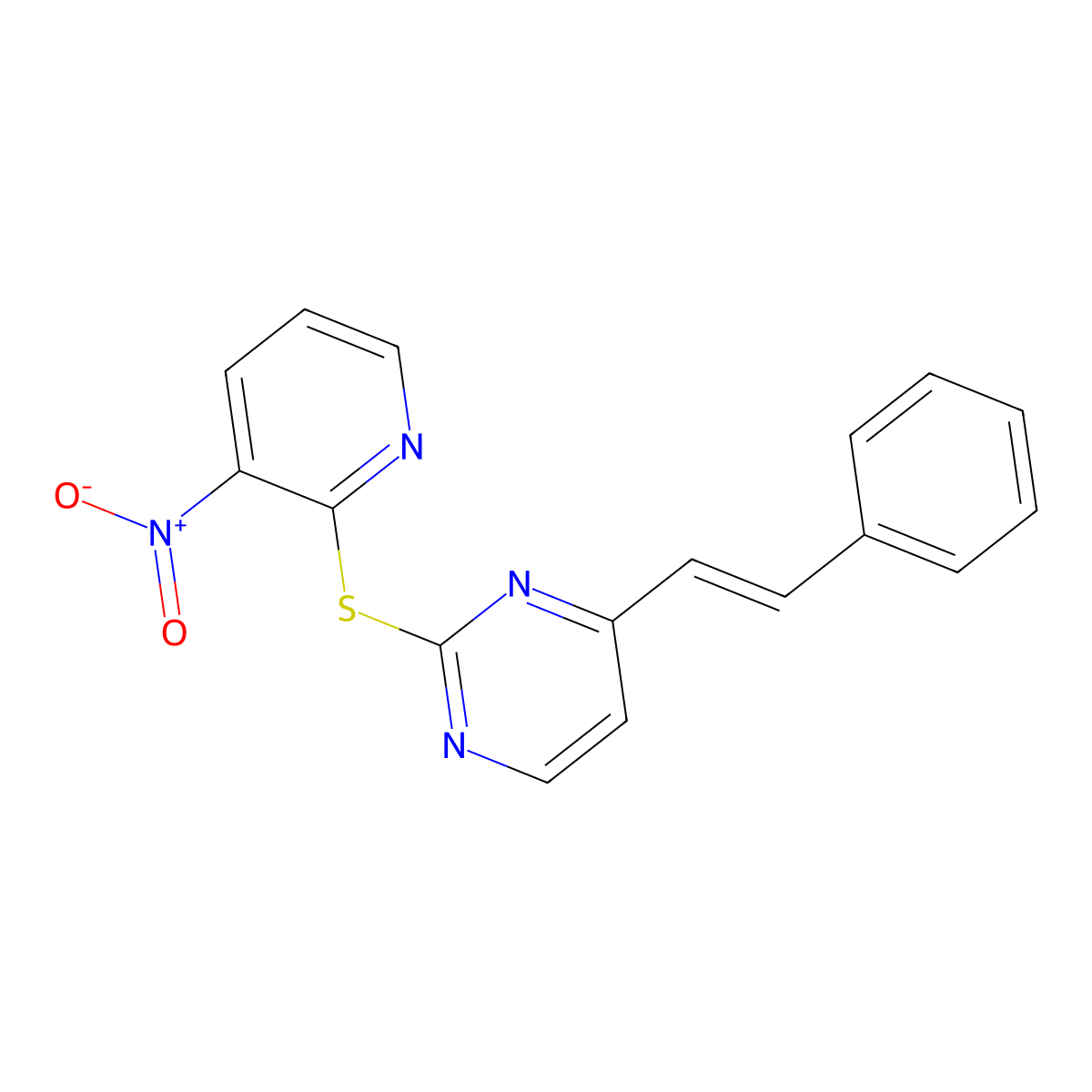 2-[(3-nitropyridin-2-yl)sulfanyl]-4-[(E)-2-phenylethenyl]pyrimidine molecular structure, CAS 338420-95-4
