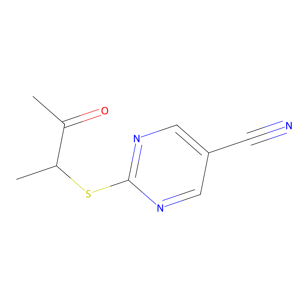 2-((1-Methyl-2-oxopropyl)sulfanyl)-5-pyrimidinecarbonitrile molecular structure, CAS 338420-98-7