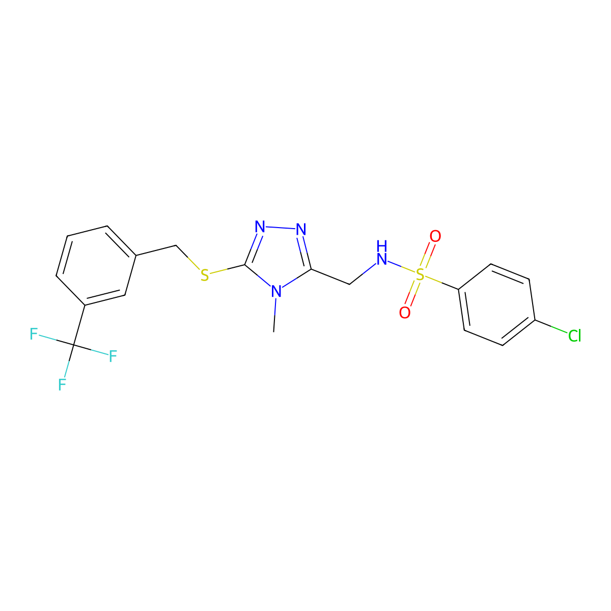 4-chloro-N-[(4-methyl-5-{[3-(trifluoromethyl)benzyl]sulfanyl}-4H-1,2,4-triazol-3-yl)methyl]benzenesulfonamide molecular structure, CAS 338421-51-5