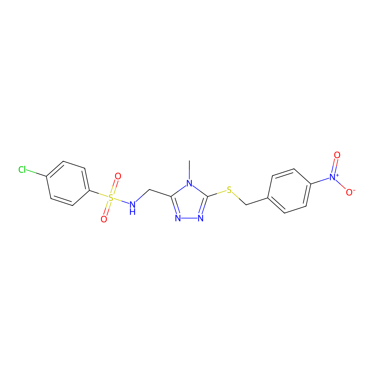 4-chloro-N-({4-methyl-5-[(4-nitrobenzyl)sulfanyl]-4H-1,2,4-triazol-3-yl}methyl)benzenesulfonamide molecular structure, CAS 338421-52-6