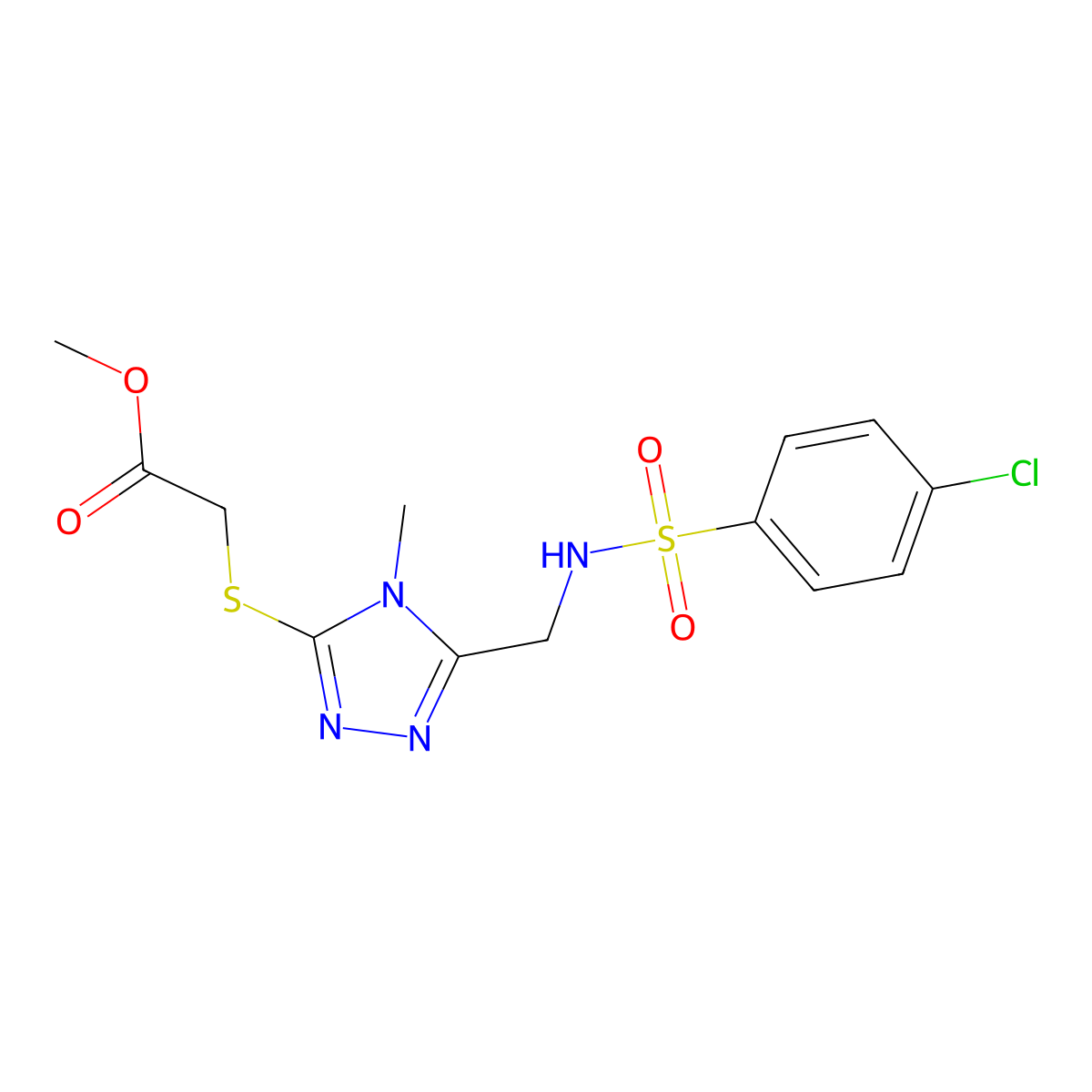 methyl 2-{[5-({[(4-chlorophenyl)sulfonyl]amino}methyl)-4-methyl-4H-1,2,4-triazol-3-yl]sulfanyl}acetate molecular structure, CAS 338421-53-7