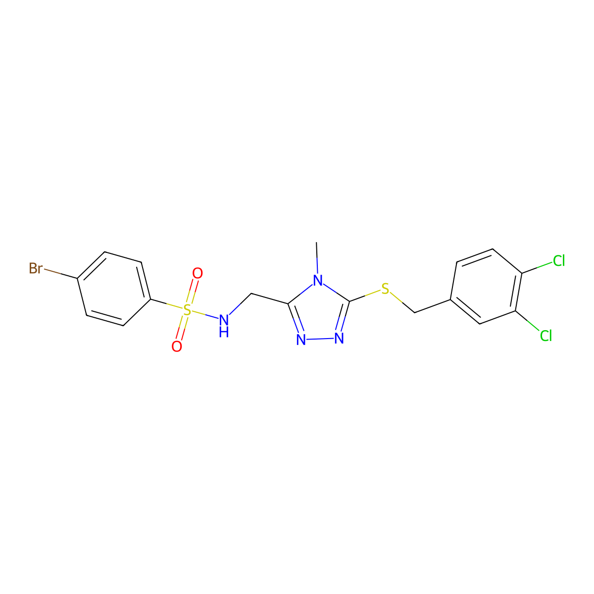4-bromo-N-[[5-[(3,4-dichlorophenyl)methylsulfanyl]-4-methyl-1,2,4-triazol-3-yl]methyl]benzenesulfonamide molecular structure, CAS 338421-62-8