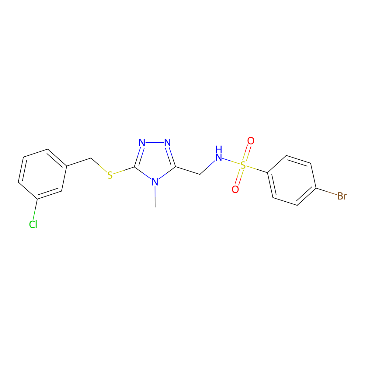 4-bromo-N-({5-[(3-chlorobenzyl)sulfanyl]-4-methyl-4H-1,2,4-triazol-3-yl}methyl)benzenesulfonamide molecular structure, CAS 338421-63-9