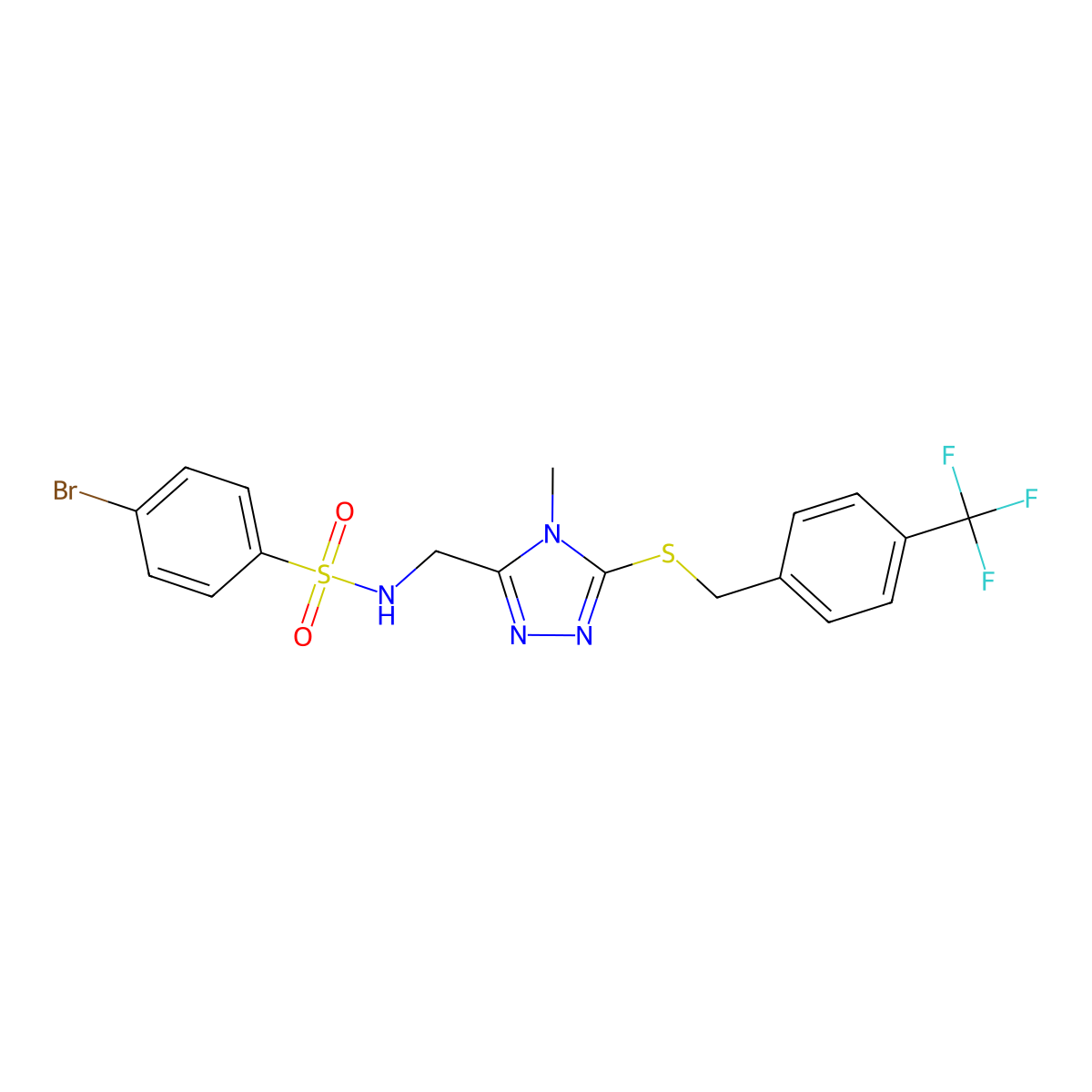 4-bromo-N-[(4-methyl-5-{[4-(trifluoromethyl)benzyl]sulfanyl}-4H-1,2,4-triazol-3-yl)methyl]benzenesulfonamide molecular structure, CAS 338421-64-0