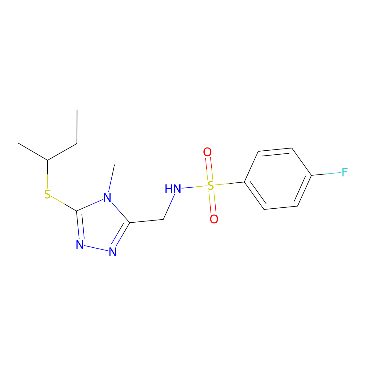 N-{[5-(sec-butylsulfanyl)-4-methyl-4H-1,2,4-triazol-3-yl]methyl}-4-fluorobenzenesulfonamide molecular structure, CAS 338421-75-3