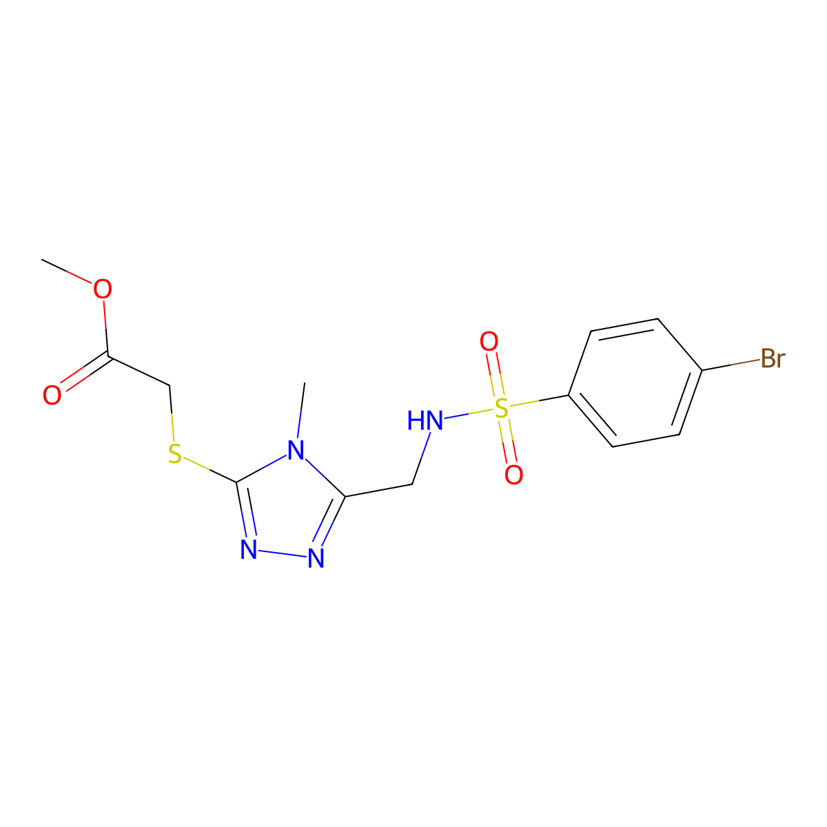 methyl 2-{[5-({[(4-bromophenyl)sulfonyl]amino}methyl)-4-methyl-4H-1,2,4-triazol-3-yl]sulfanyl}acetate molecular structure, CAS 338421-76-4
