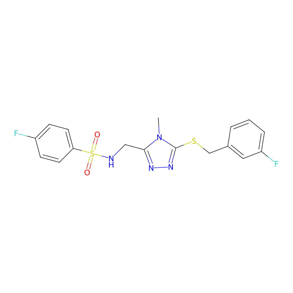 4-fluoro-N-({5-[(3-fluorobenzyl)sulfanyl]-4-methyl-4H-1,2,4-triazol-3-yl}methyl)benzenesulfonamide molecular structure, CAS 338421-79-7