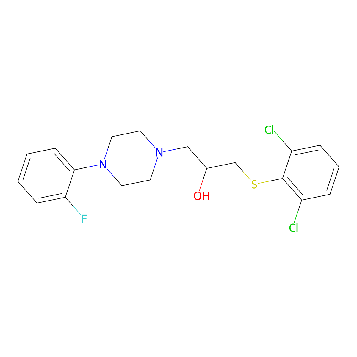 1-[(2,6-Dichlorophenyl)sulfanyl]-3-[4-(2-fluorophenyl)piperazino]-2-propanol molecular structure, CAS 338421-86-6