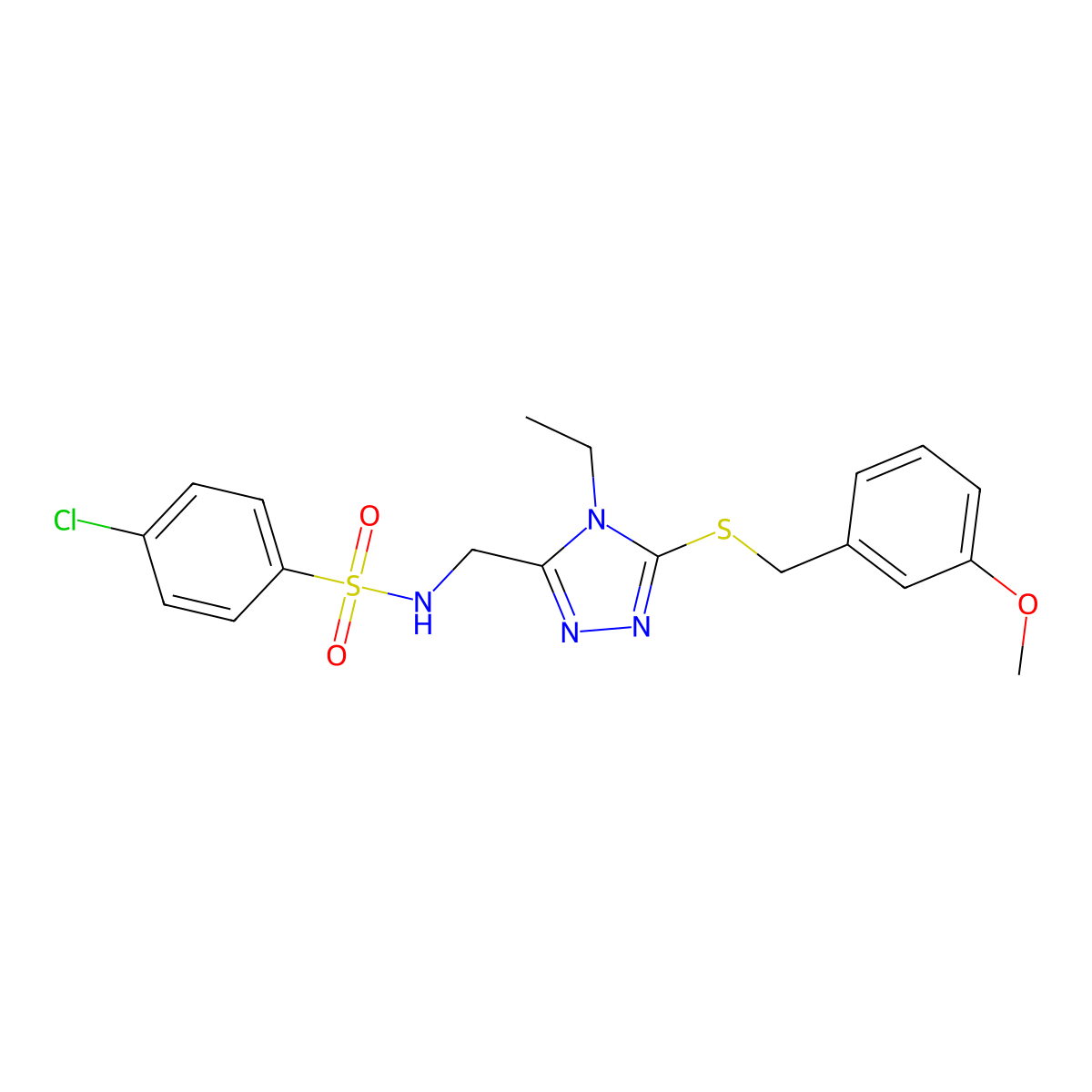4-chloro-N-({4-ethyl-5-[(3-methoxybenzyl)sulfanyl]-4H-1,2,4-triazol-3-yl}methyl)benzenesulfonamide molecular structure, CAS 338421-93-5