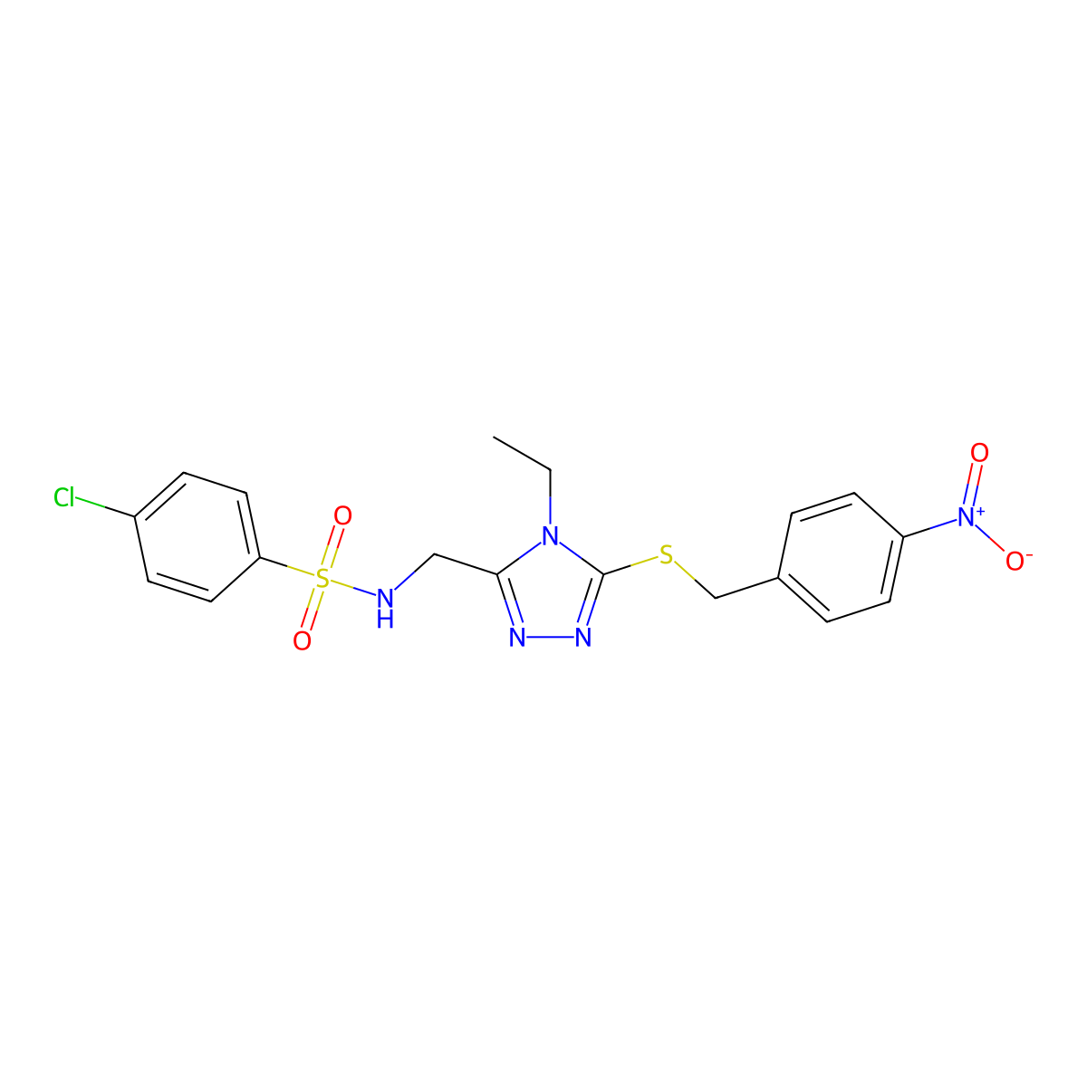 4-chloro-N-({4-ethyl-5-[(4-nitrobenzyl)sulfanyl]-4H-1,2,4-triazol-3-yl}methyl)benzenesulfonamide molecular structure, CAS 338421-96-8