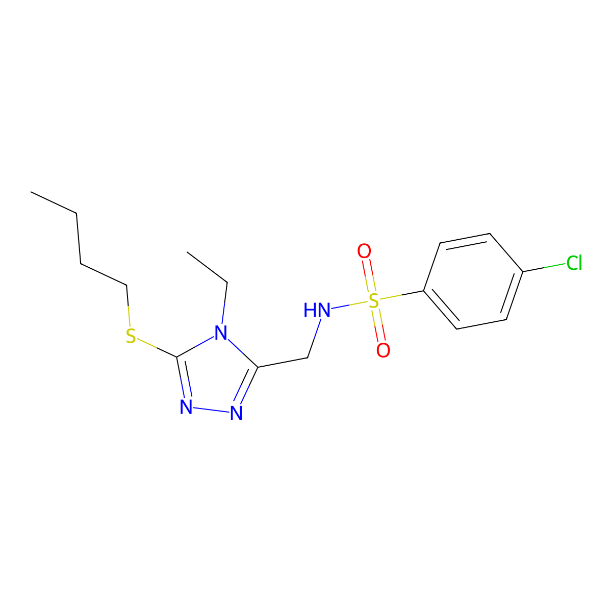 N-{[5-(butylsulfanyl)-4-ethyl-4H-1,2,4-triazol-3-yl]methyl}-4-chlorobenzenesulfonamide molecular structure, CAS 338422-03-0