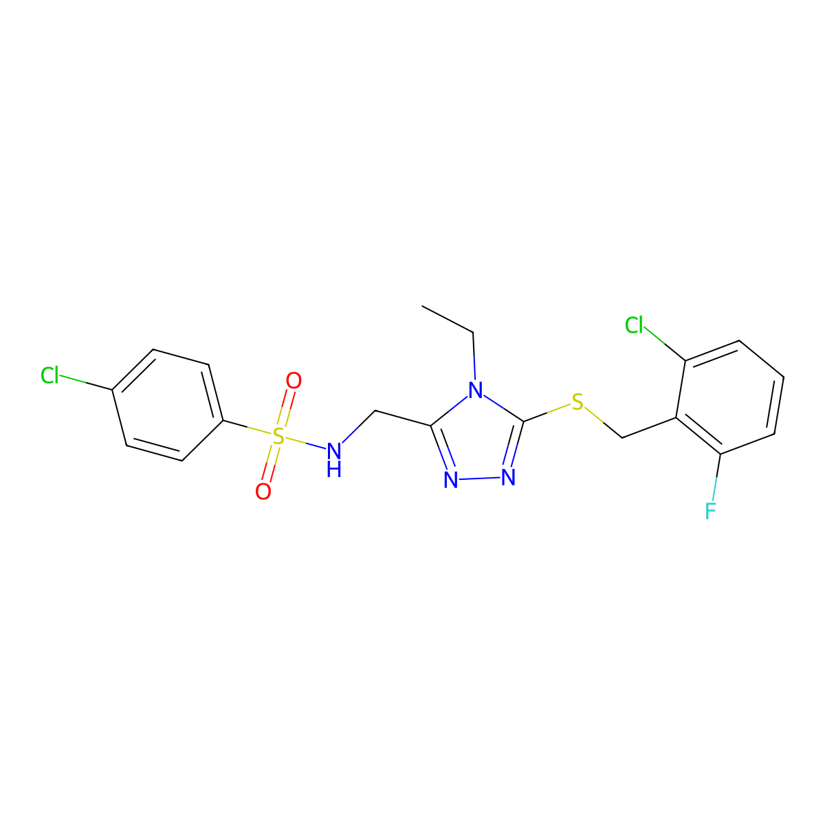 4-chloro-N-({5-[(2-chloro-6-fluorobenzyl)sulfanyl]-4-ethyl-4H-1,2,4-triazol-3-yl}methyl)benzenesulfonamide molecular structure, CAS 338422-06-3