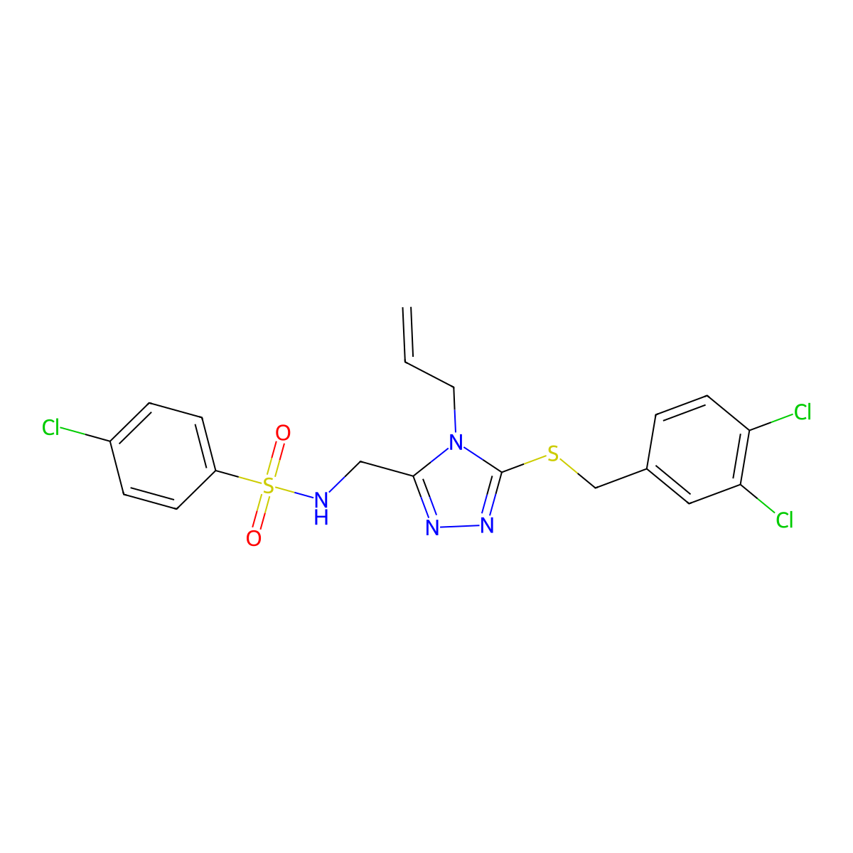 N-({4-allyl-5-[(3,4-dichlorobenzyl)sulfanyl]-4H-1,2,4-triazol-3-yl}methyl)-4-chlorobenzenesulfonamide molecular structure, CAS 338422-23-4