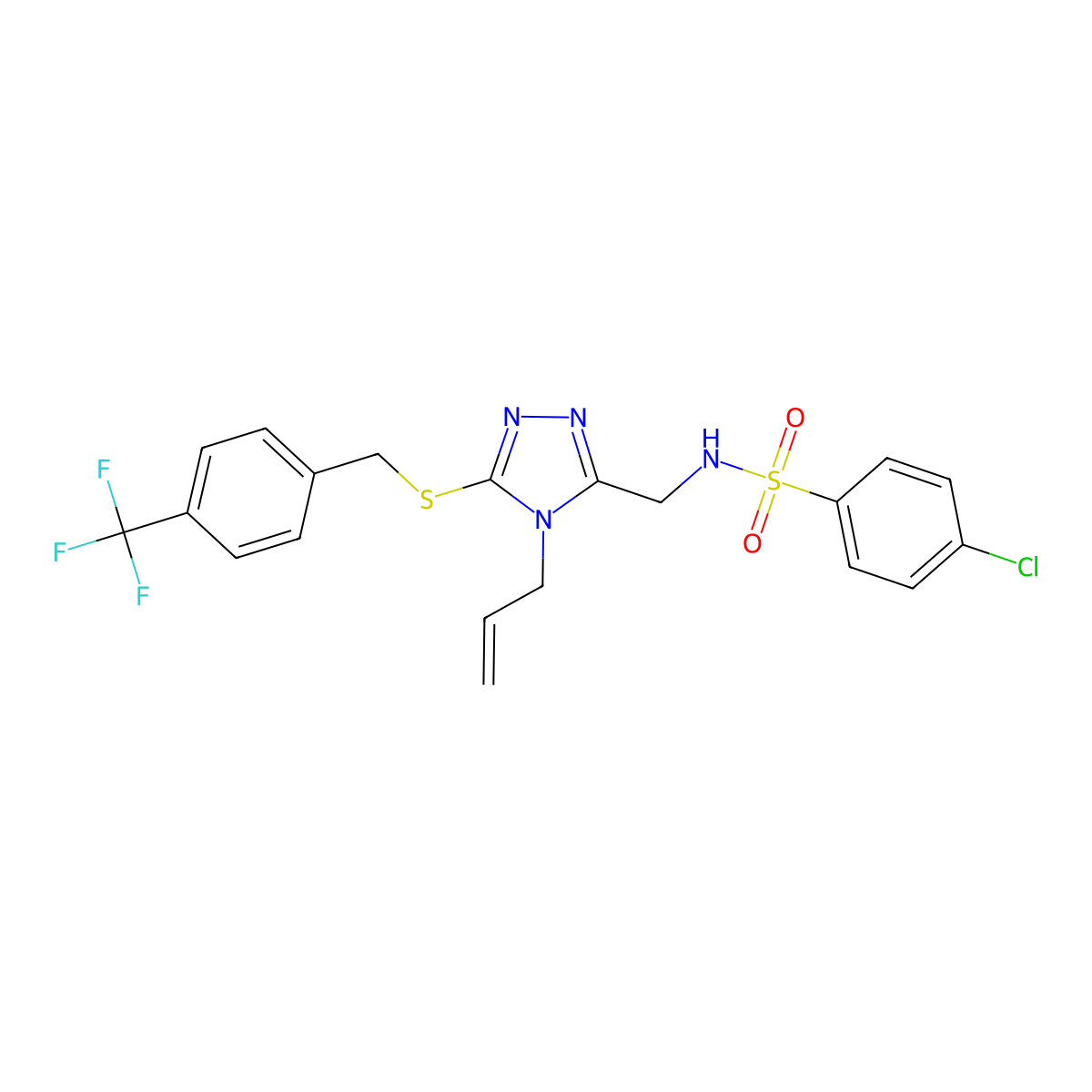 N-[(4-allyl-5-{[4-(trifluoromethyl)benzyl]sulfanyl}-4H-1,2,4-triazol-3-yl)methyl]-4-chlorobenzenesulfonamide molecular structure, CAS 338422-25-6
