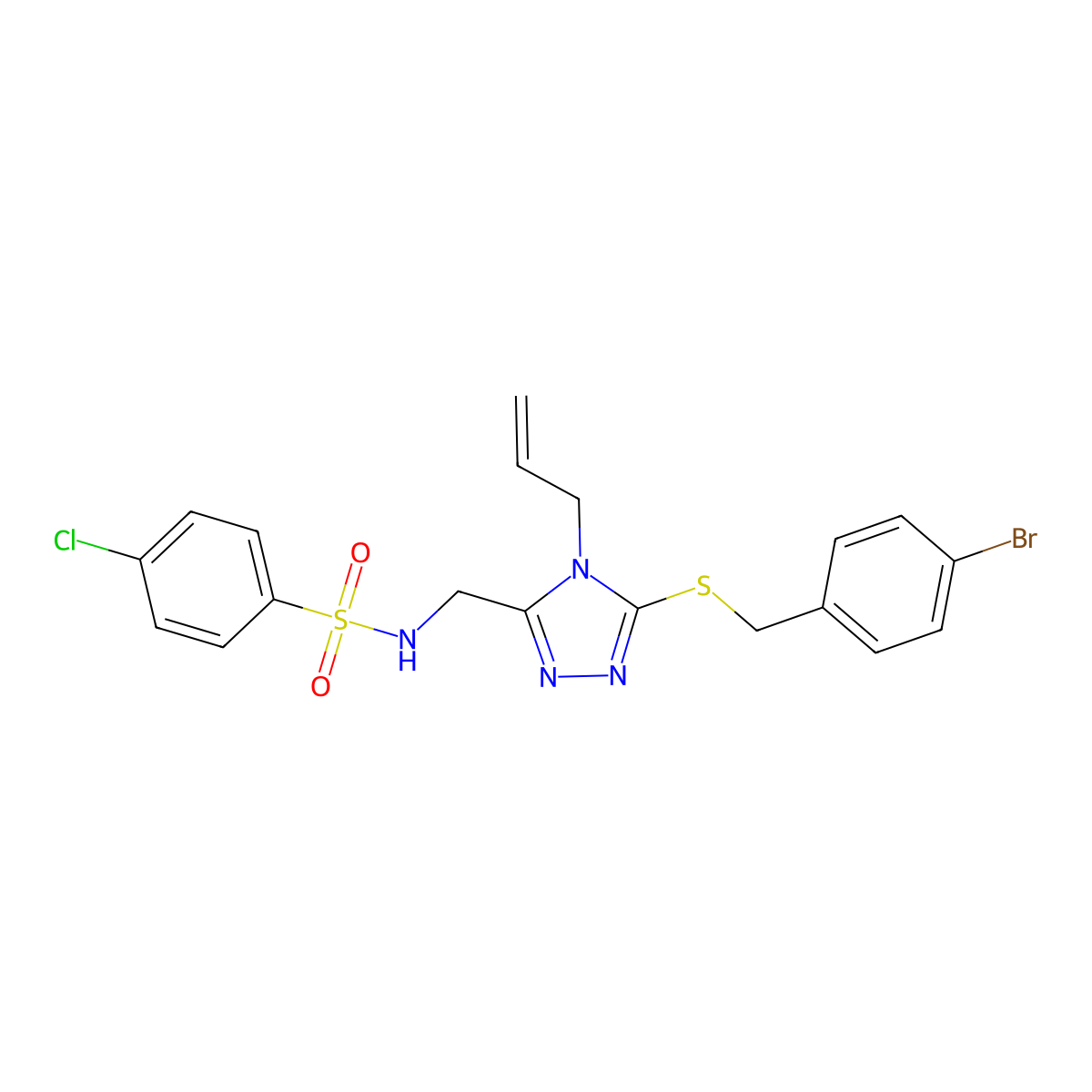N-({4-allyl-5-[(4-bromobenzyl)sulfanyl]-4H-1,2,4-triazol-3-yl}methyl)-4-chlorobenzenesulfonamide molecular structure, CAS 338422-30-3