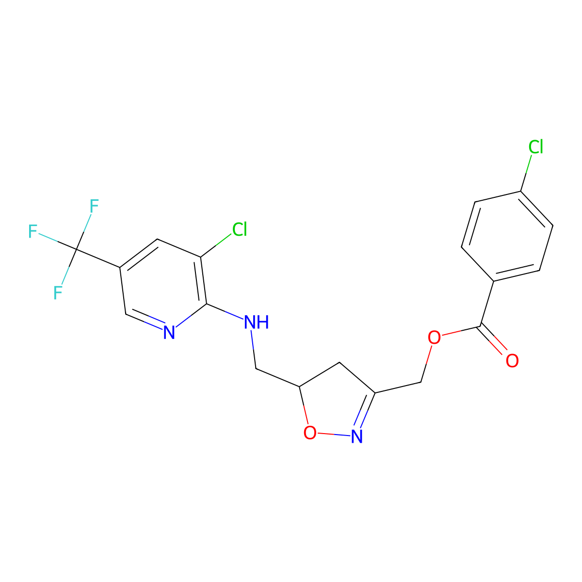 [5-[[[3-Chloro-5-(trifluoromethyl)pyridin-2-yl]amino]methyl]-4,5-dihydro-1,2-oxazol-3-yl]methyl 4-chlorobenzoate molecular structure, CAS 338422-35-8
