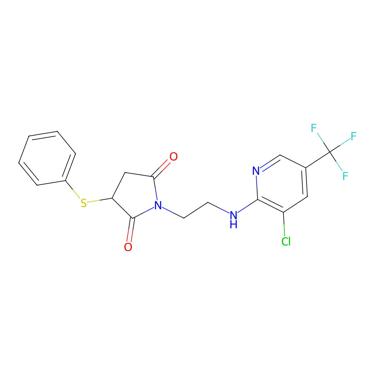 1-(2-{[3-chloro-5-(trifluoromethyl)-2-pyridinyl]amino}ethyl)-3-(phenylsulfanyl)dihydro-1H-pyrrole-2,5-dione molecular structure, CAS 338422-36-9