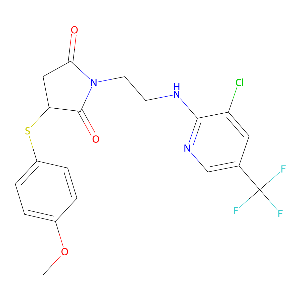 1-[2-[[3-Chloro-5-(trifluoromethyl)pyridin-2-yl]amino]ethyl]-3-(4-methoxyphenyl)sulfanylpyrrolidine-2,5-dione molecular structure, CAS 338422-37-0