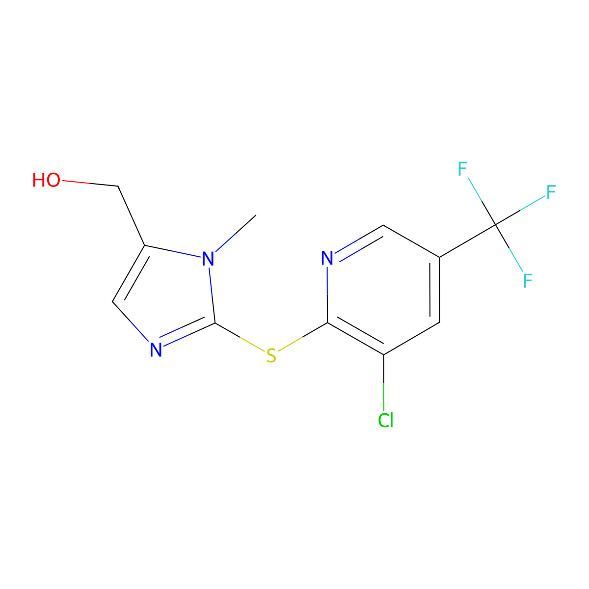 (2-{[3-Chloro-5-(trifluoromethyl)-2-pyridinyl]-sulfanyl}-1-methyl-1H-imidazol-5-yl)methanol molecular structure, CAS 338422-44-9