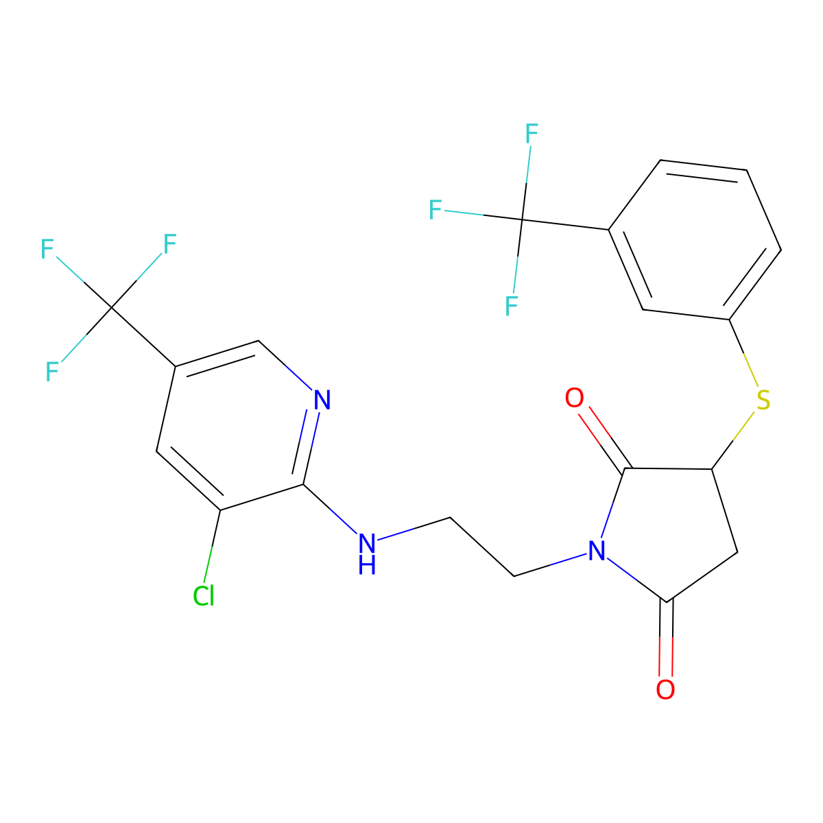 1-[2-[[3-Chloro-5-(trifluoromethyl)pyridin-2-yl]amino]ethyl]-3-[3-(trifluoromethyl)phenyl]sulfanylpyrrolidine-2,5-dione molecular structure, CAS 338422-45-0