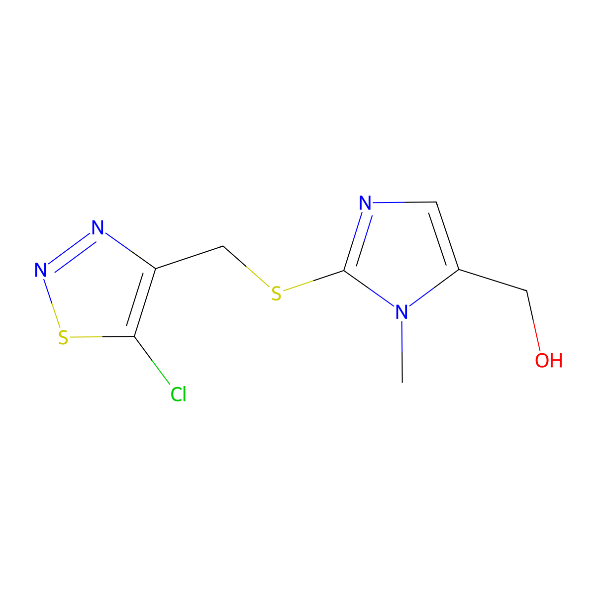 (2-{[(5-Chloro-1,2,3-thiadiazol-4-yl)methyl]-sulfanyl}-1-methyl-1H-imidazol-5-yl)methanol molecular structure, CAS 338422-47-2