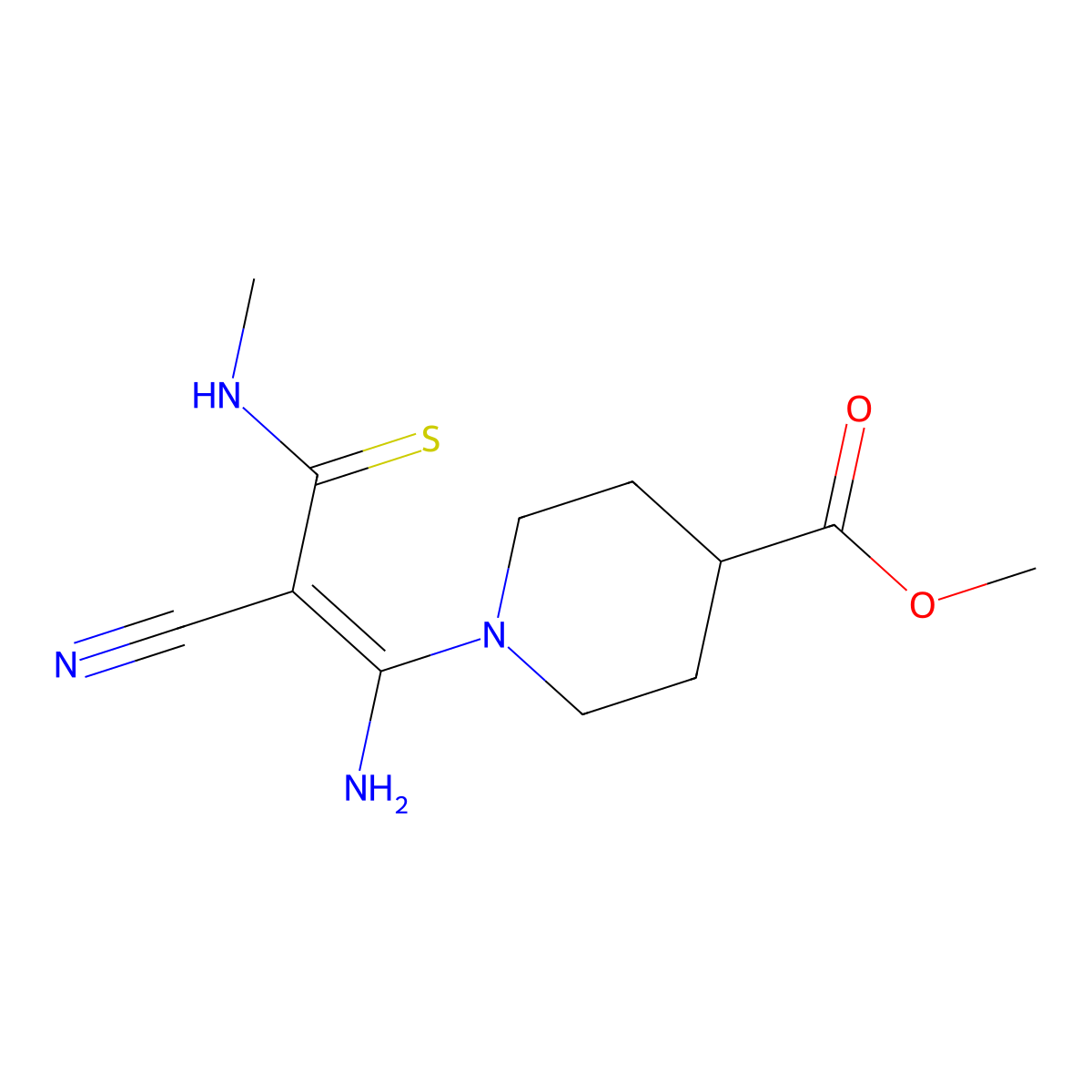 Methyl 1-(1-amino-2-cyano-3-(methylamino)-3-thioxo-1-propenyl)-4-piperidinecarboxylate molecular structure, CAS 338422-52-9
