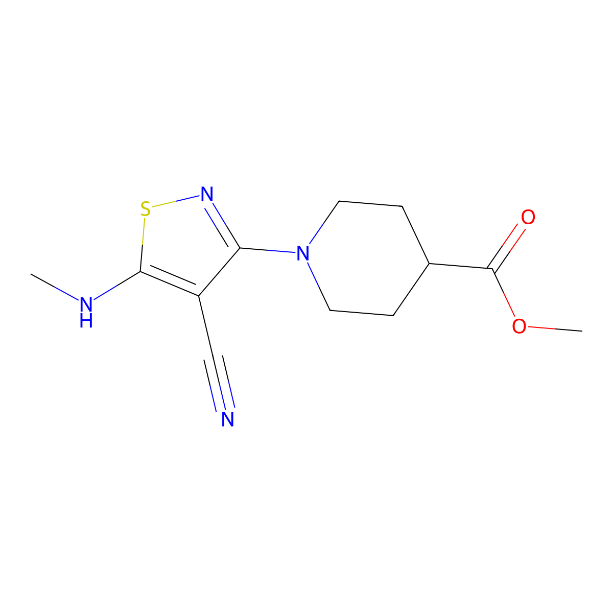 Methyl 1-[4-cyano-5-(methylamino)-1,2-thiazol-3-yl]piperidine-4-carboxylate molecular structure, CAS 338422-53-0