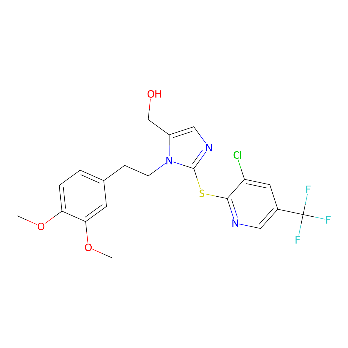 [2-[3-Chloro-5-(trifluoromethyl)pyridin-2-yl]sulfanyl-3-[2-(3,4-dimethoxyphenyl)ethyl]imidazol-4-yl]methanol molecular structure, CAS 338422-54-1