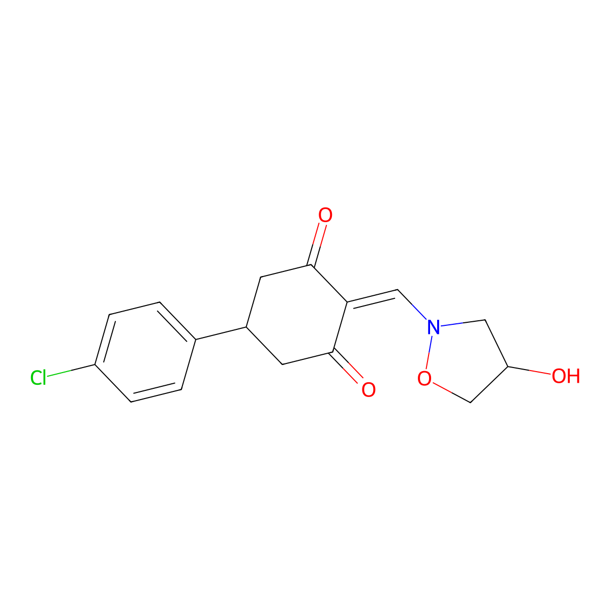 5-(4-chlorophenyl)-2-{[4-hydroxydihydro-2(3H)-isoxazolyl]methylene}-1,3-cyclohexanedione molecular structure, CAS 338422-55-2